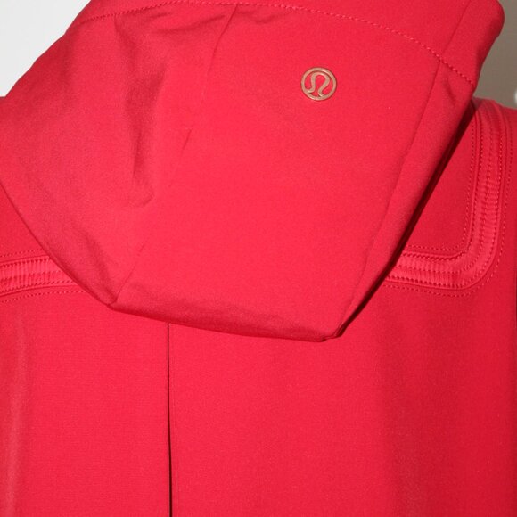 Lululemon Red Hooded Trench Coat Rain Jacket Toggle Fleece Lined 12 10 M - Picture 6 of 9